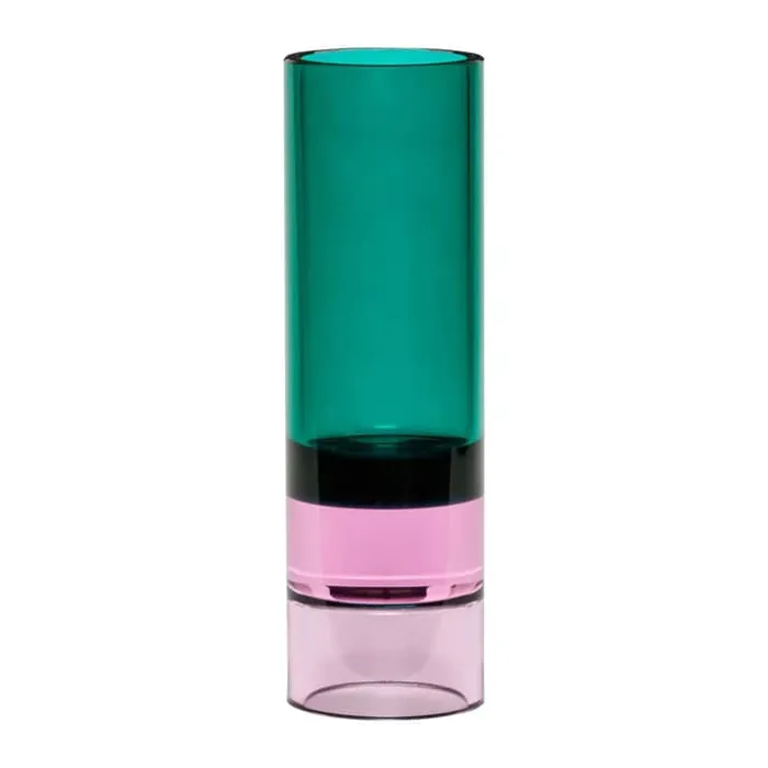 Hübsch Astro Lysestage H 15 cm - Krystalglas - Grøn/lyserød