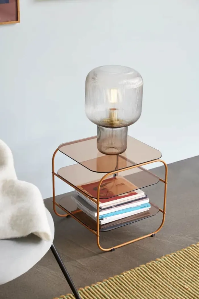 Hübsch Echo Sidebord H 42 x B 41 x L 41 cm - Glas/jern - Ravfarvet/brun