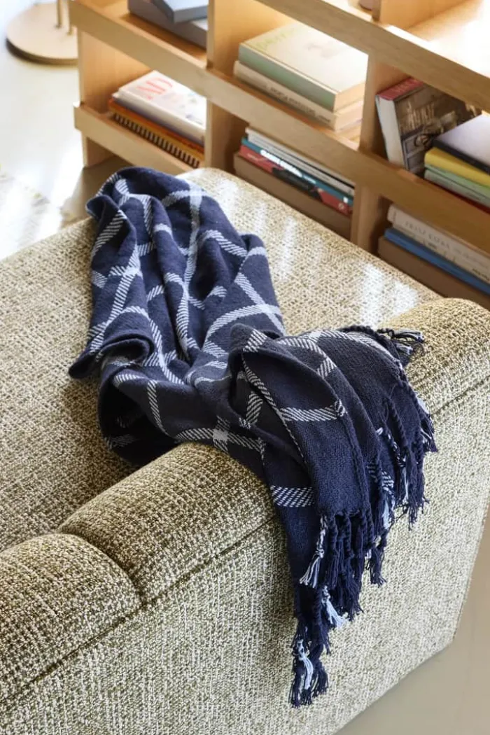 Hübsch Flok Plaid B 140 x L 200 cm - Bomuld - Mørkeblå