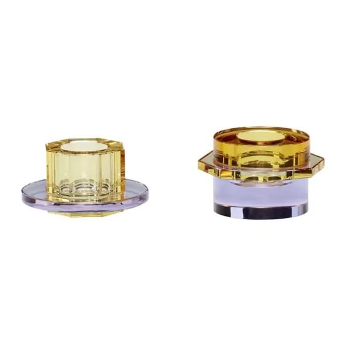 Hübsch Kiosk Lysestager - 2 stk. Ø 6 cm - Krystalglas - Gul/lilla
