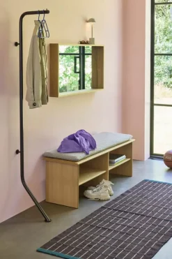 Hübsch Layer Bænk H 47 x B 40 x L 132 cm - MDF/egetræ/polyester - Natur/lysegrå