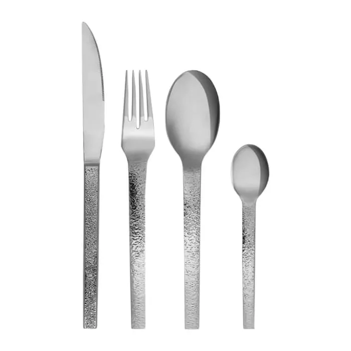 Hübsch Mano Bestiksæt - 16 dele 4 kuverter - Rustfrit stål - Blank/tekstureret