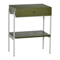 Hübsch Noir Sengebord H 60 x B 31 x L 48 cm - Askfiner/MDF/jern - Grøn/grå