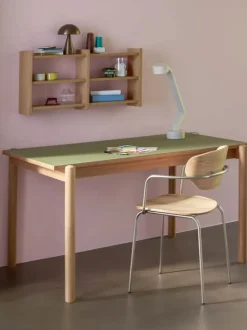 Hübsch Oblique Skrivebord H 75 x B 81 x L 140 cm - Linoleum/MDF/egetræ - Grøn/natur
