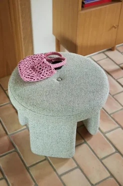Hübsch Rocco Puf Ø 54 x H 41 cm - Polyester - Lysegrøn