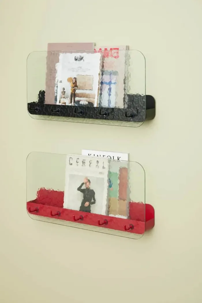 Hübsch Shack Vægreol H 30 x B 13 x L 60 cm - Glas - Rød/Klar