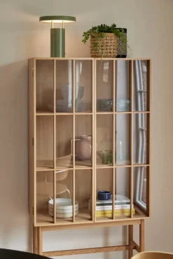 Hübsch Shoji Skab H 170 x B 34 x L 80 cm - MDF/egetræ/glas - Natur/klar