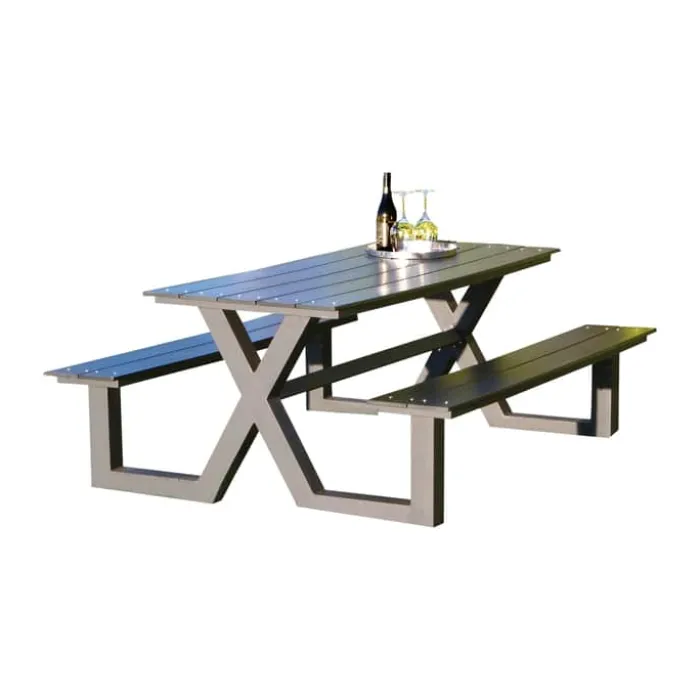 HORTUS X-model Bord-/bænksæt H 72 x B 151 x D 176 cm - Aluminium/nonwood - Sort