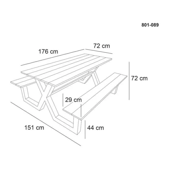 HORTUS X-model Bord-/bænksæt H 72 x B 151 x D 176 cm - Aluminium/nonwood - Sort