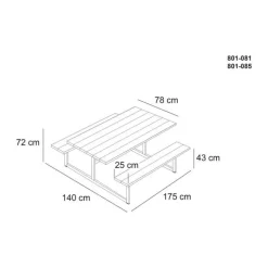 HORTUS Ydun Bord-/bænksæt H 72 x B 175 x D 140 cm - Fyrretræ/stål - Natur