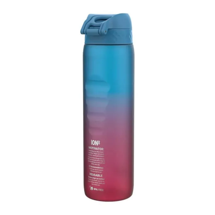 Ion8 Motivational Drikkeflaske 1 liter - PP-plast/silikone - Blå/pink