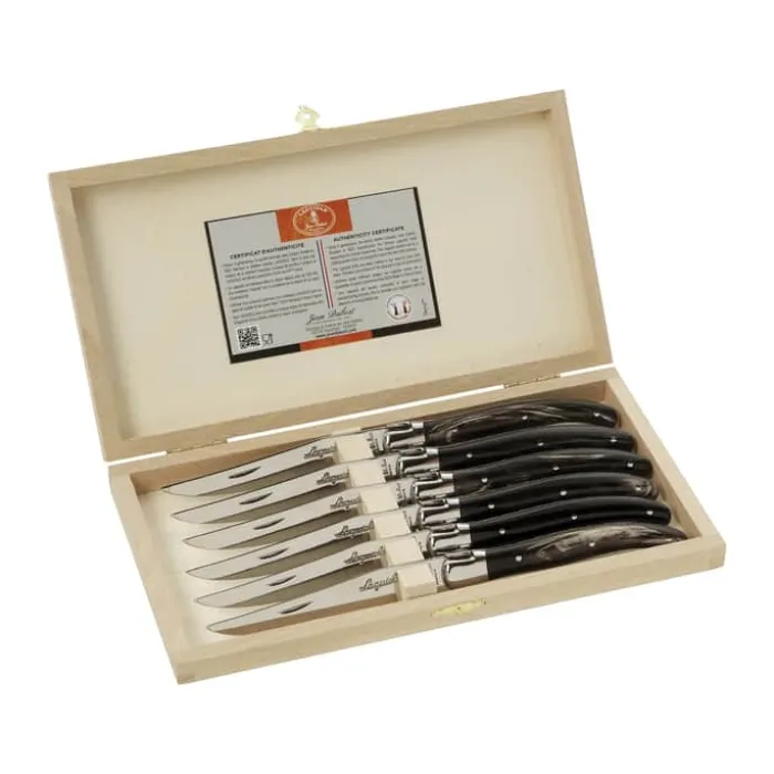 Jean Dubost Kniv - 6 stk. L 26 cm - Rustfrit stål/horn - Sort