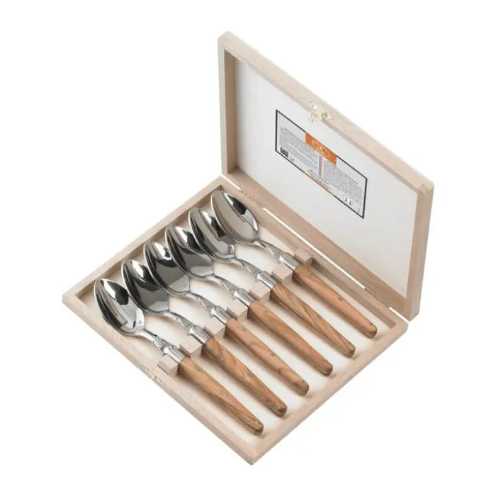 Jean Dubost Spiseske - 6 stk. L 24,5 cm - Rustfrit stål/oliventræ