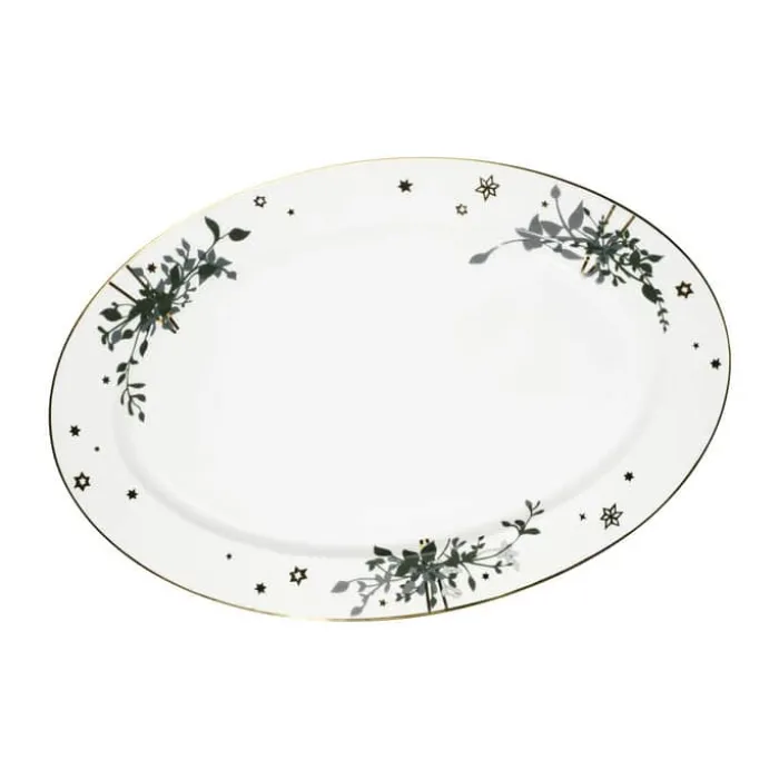 Jette Frölich Design Vinterstjerner Serveringsfad L 42 x B 29 cm - Benporcelæn - Grøn/guld