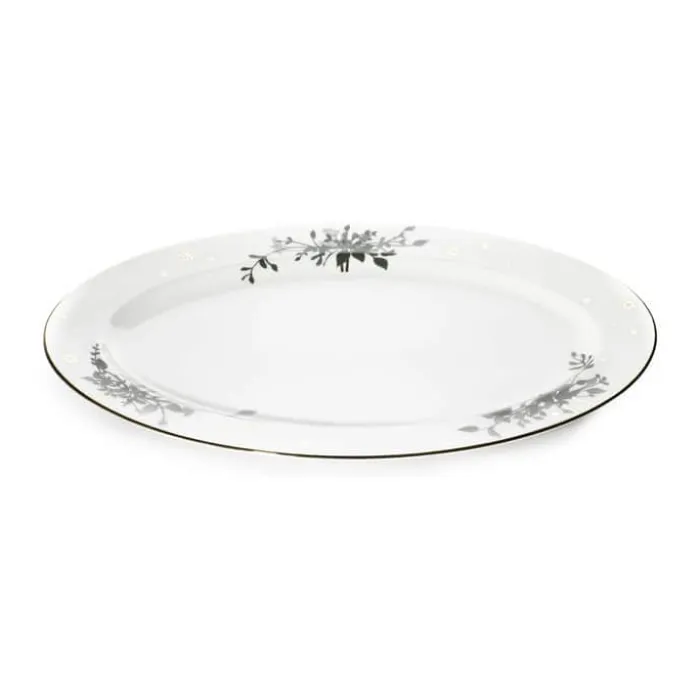 Jette Frölich Design Vinterstjerner Serveringsfad L 42 x B 29 cm - Benporcelæn - Grøn/guld