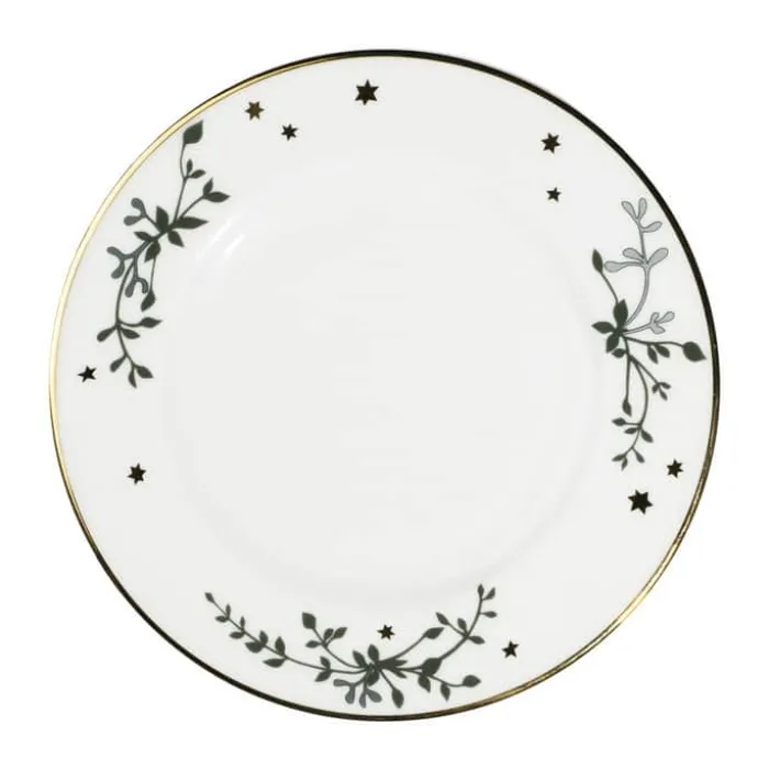 Jette Frölich Design Vinterstjerner Frokoststallerken Ø 22 cm - Benporcelæn - Grøn/guld