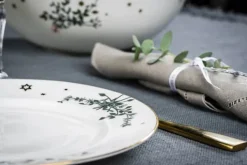 Jette Frölich Design Vinterstjerner Frokoststallerken Ø 22 cm - Benporcelæn - Grøn/guld