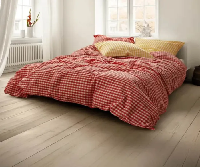 Juna Bæk&Bølge Sengetøj B 140 x L 200 cm - Økologisk bomuld - Rød/gul