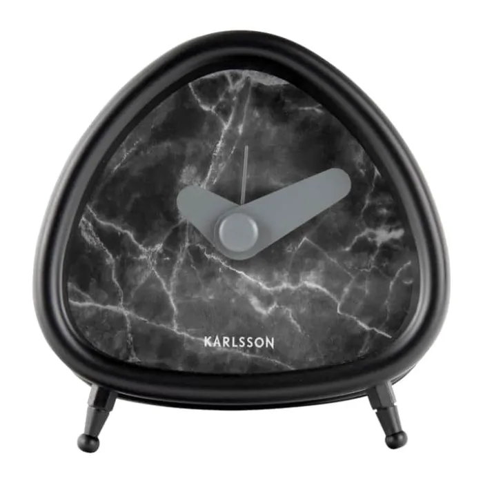 Karlsson Triangle Marble vækkeur H 8,5 x B 8,5 cm - Metal/glas - Sort / Sort marmor