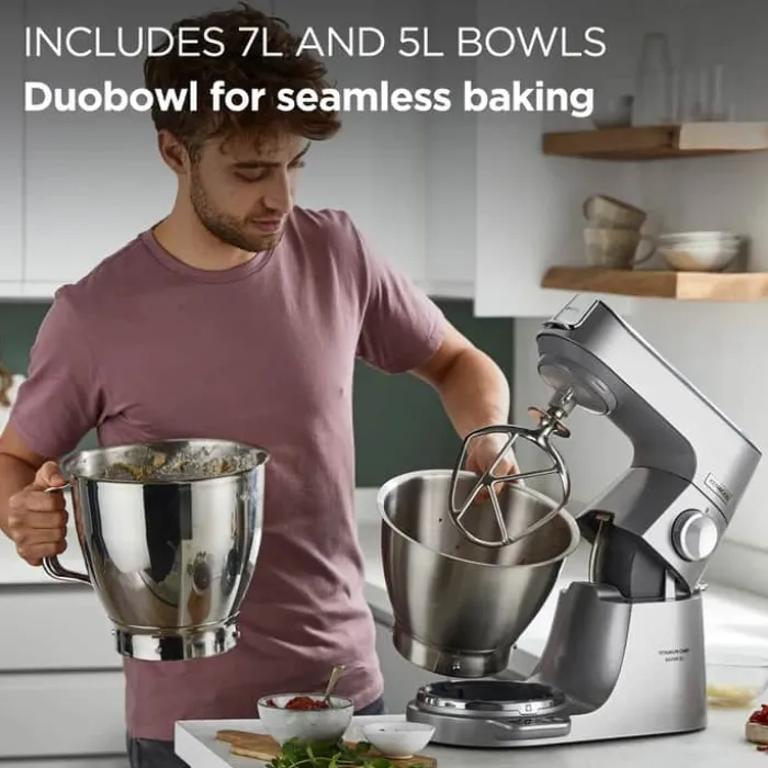 Kenwood Chef Køkkenmaskine KVL85.224 5/7 liter - 1200 Watt - Inkl. tilbehør - Sølvfarvet