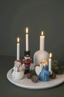 Kähler Christmas Snemand H 10 cm - Benporcelæn - Hvid/Sort/Rød
