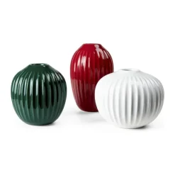 Kähler Hammershøi Minivasesæt - 3 stk. H 8,2/6,4/5,8 cm - Stentøj - Rød/hvid/grøn
