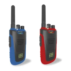 Kidywolf Walkie Talkie - 2 stk. 3 til 6 km rækkevidde - Genopladelig - Blå/rød