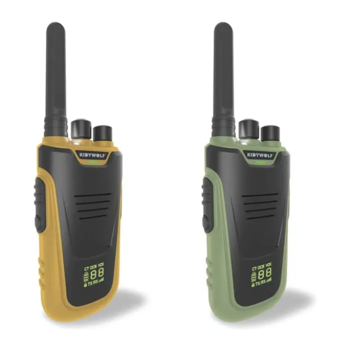 Kidywolf Walkie Talkie - 2 stk. 3 til 6 km rækkevidde - Genopladelig - Gul/grøn