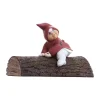 Klarborg Nisse - Esther på træstamme H 12 cm - Keramik - Brun/ Rød