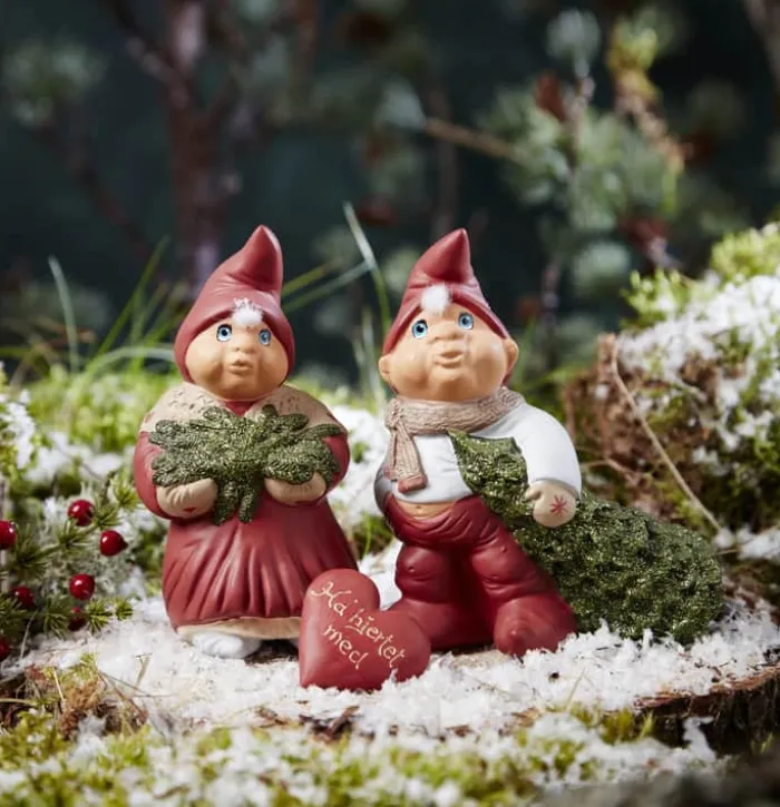 Klarborg Årsnissepar 2007 - Maiken & Marcus H 13 cm - Keramik - Rød/ Grøn