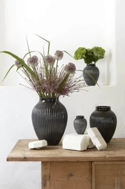 Knabstrup Keramik Riller Vase H 20 cm - Fajance - Sort