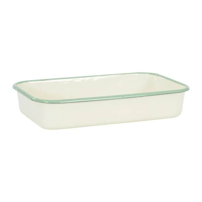 Kockums Jernverk Ovnfast fad B 19,8 x L 31,5 cm - Emaljeret stål - Cream Lux/Green