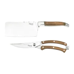 Laguiole By Hâws Kødøkse og Fjerkræssaks L 13/15,5 cm - Oliventræ/rustfrit stål