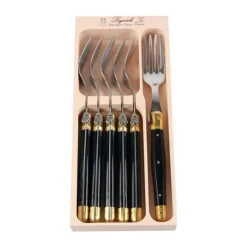 Laguiole Gaffel - 6 stk. Rustfrit stål 18/8 - Sort/stål/messing