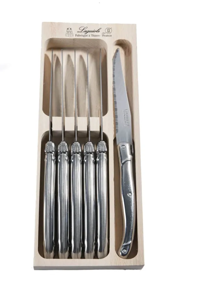 Laguiole Steakkniv Bestiksæt - 6 stk. Rustfrit stål 18/8 - Blank