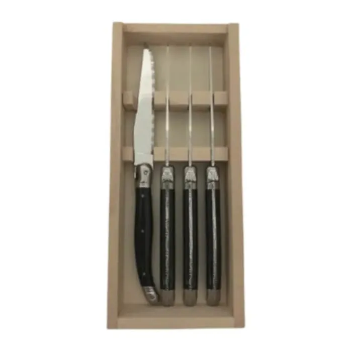 Laguiole Steakkniv - 4 stk. Rustfrit stål 18/8/ABS-plastik - Sort
