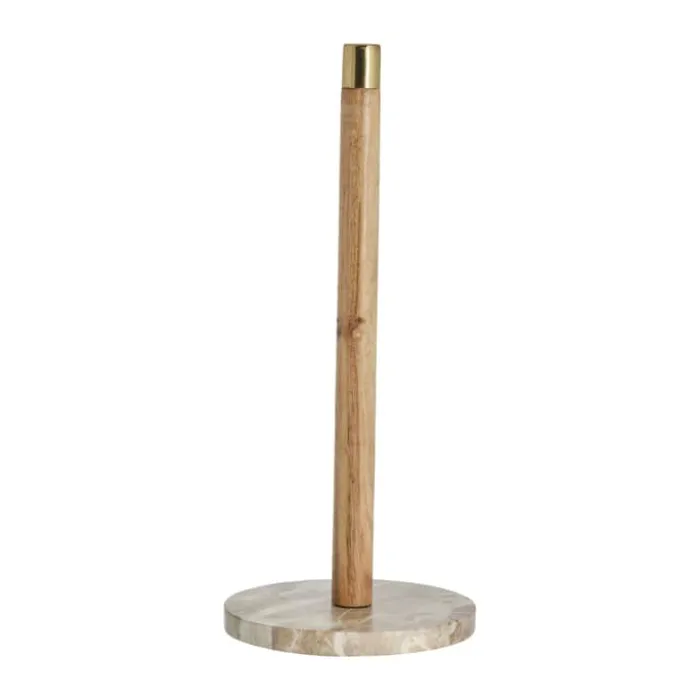Lene Bjerre Elisse Køkkenrulleholder Ø 14,5 x H 35 cm - Akacietræ/marmor - Sand