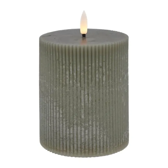 Lene Bjerre Lillia LED Bloklys Ø 10 x H 12 cm - Paraffin - Støvet Grøn