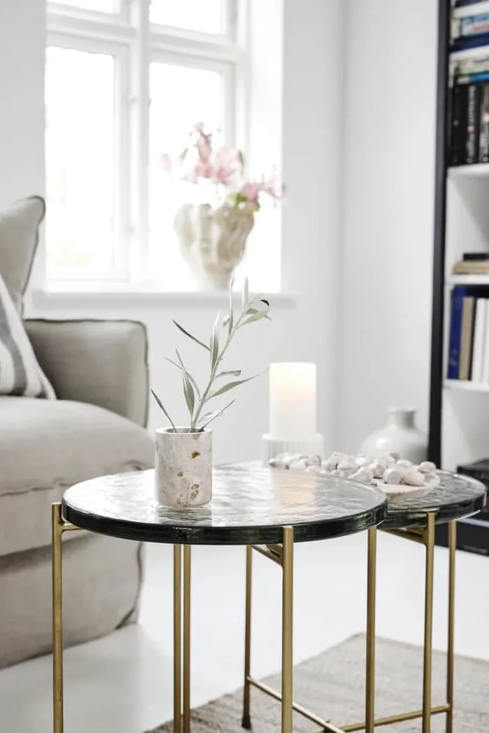 Lene Bjerre Marla Sidebord H 45 x Ø 45 cm - Glas/jern - Grå/guld