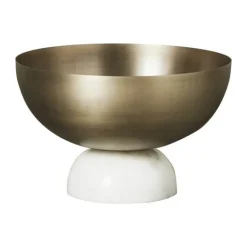 Lene Bjerre Marmilla Dekorationsfad Ø 26 x H 17 cm - Jern/marmor - Light gold/hvid