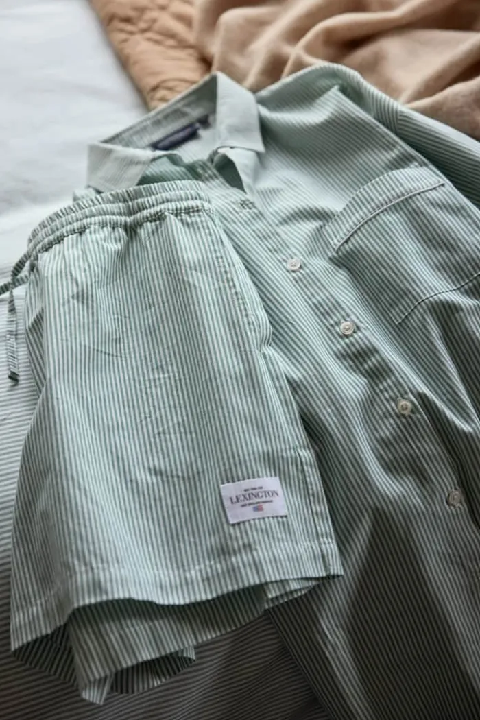 Lexington A Parkside Collection Pyjamassæt - 2 dele XL - Økologisk bomuld - Grøn/hvid