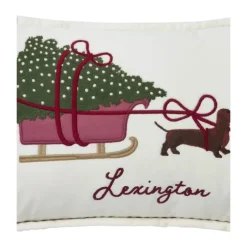 Lexington Holiday Collection 2025 Pyntepude - Hunde med slæde B 30 x L 50 cm - Økologisk bomuld - Hvid