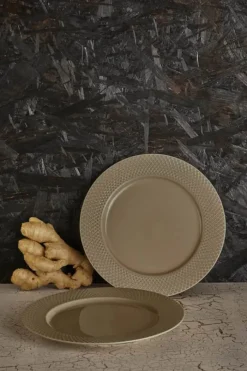 Lyngby Porcelæn Rhombe Earth Frokosttallerken - 2 stk Ø 23 cm - Porcelæn - Clay