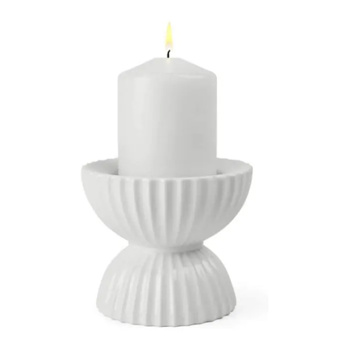 Lyngby Porcelæn Tura Bloklysestage Ø 11,5 cm - Porcelæn - Hvid