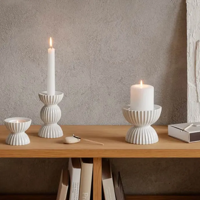 Lyngby Porcelæn Tura Bloklysestage Ø 11,5 cm - Porcelæn - Hvid
