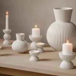 Lyngby Porcelæn Tura Bloklysestage Ø 11,5 cm - Porcelæn - Hvid