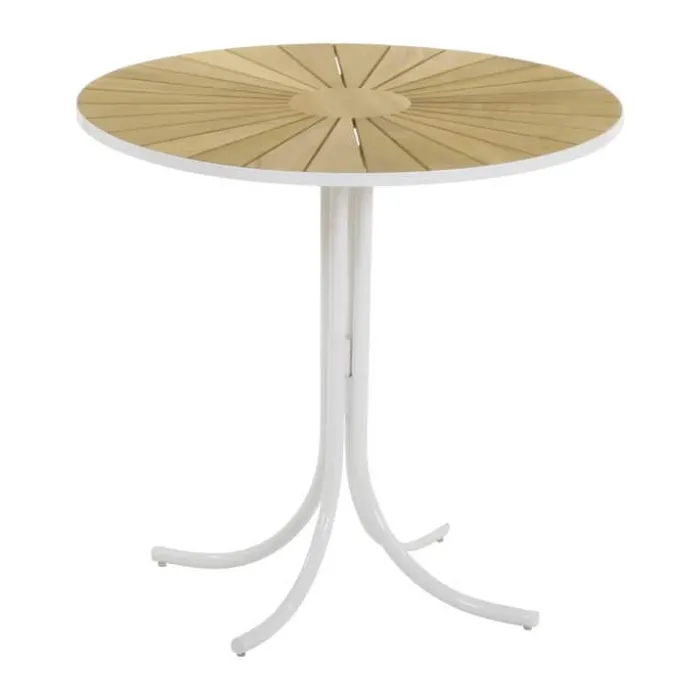 Mandalay Marguerit Cafébord H 68 x Ø 70 cm - Teaktræ/aluminium - Hvid