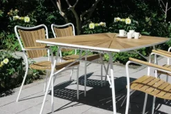 Mandalay Marguerit Havebord H 72 x B 90 x L 144 cm - Teaktræ/aluminium - Hvid