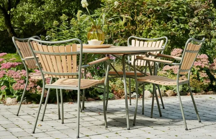 Mandalay Marguerit Havebord H 72 x Ø 120 cm - Aluminium/teaktræ - Olivengrøn