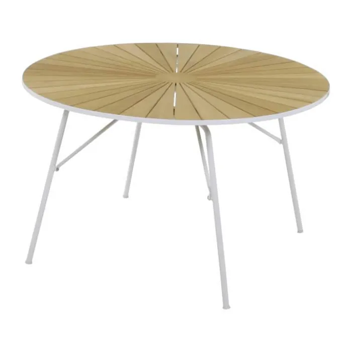 Mandalay Marguerit Havebord Ø 120 cm - Teaktræ/aluminium - Hvid